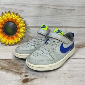 Nike Court Borough Low 2 Toddler Shoes Gray Blue Neon Yellow Strap Size 11C
